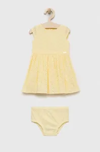 Detské bavlnené šaty Guess žltá farba, mini, áčkový strih