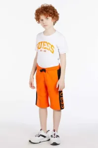 Detské bavlnené šortky Guess oranžová farba, nastaviteľný pás #4234955