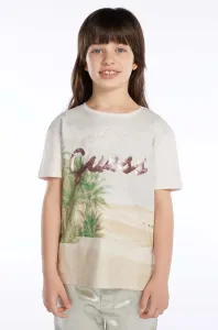 Detské bavlnené tričko Guess béžová farba