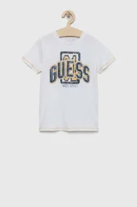 Detské bavlnené tričko Guess biela farba, s potlačou #7579712