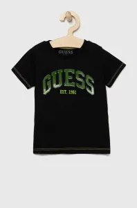 Detské bavlnené tričko Guess čierna farba, vzorovaný #4241863
