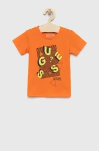 Detské bavlnené tričko Guess oranžová farba, vzorovaný #6937481