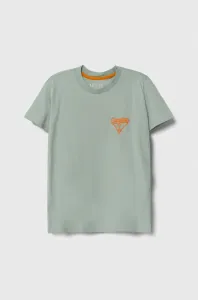 Detské bavlnené tričko Guess tyrkysová farba, s potlačou