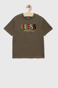 Detské bavlnené tričko Guess zelená farba, s nášivkou #8692562