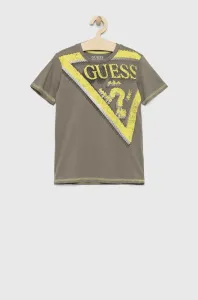 Detské bavlnené tričko Guess zelená farba, s potlačou