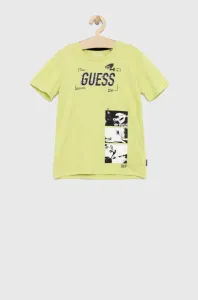 Detské bavlnené tričko Guess zelená farba, s potlačou