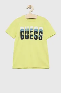 Detské bavlnené tričko Guess zelená farba, s potlačou #7790476