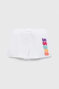 Detské krátke nohavice Guess biela farba, s nášivkou, nastaviteľný pás #6985606