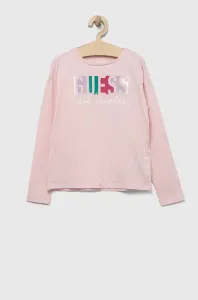 Detské tričko s dlhým rukávom Guess ružová farba #8736667