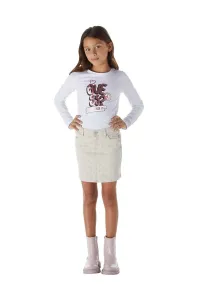 Dievčenská rifľová sukňa Guess béžová farba, mini, rovný strih #8748294