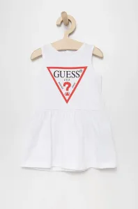 Dievčenské bavlnené šaty Guess biela farba, mini, áčkový strih #196880
