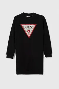 Dievčenské bavlnené šaty Guess čierna farba, midi, rovný strih