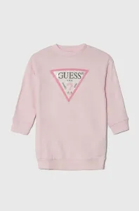 Dievčenské bavlnené šaty Guess ružová farba, midi, rovný strih #8741587