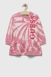 Dievčenské bavlnené šaty Guess ružová farba, mini, áčkový strih #8697729