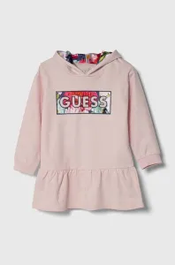 Dievčenské bavlnené šaty Guess ružová farba, mini, rovný strih #9033547