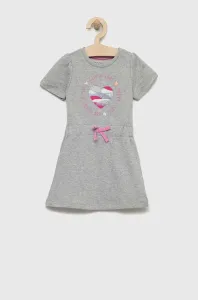 Dievčenské šaty Guess šedá farba, mini, áčkový strih #7354366