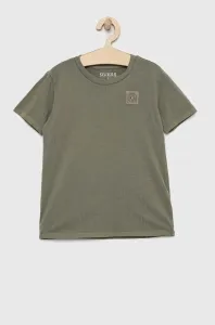 Obojstranné bavlnené tričko Guess zelená farba, jednofarebný #7718697
