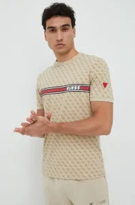 Tričko Guess pánske, béžová farba, vzorované