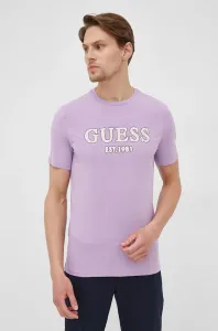 Tričko Guess pánske, fialová farba, s potlačou #204423