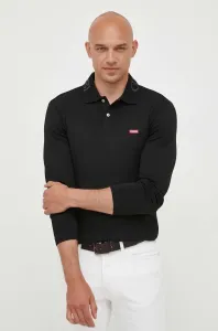 Tričko s dlhým rukávom Guess pánske, čierna farba, s nášivkou