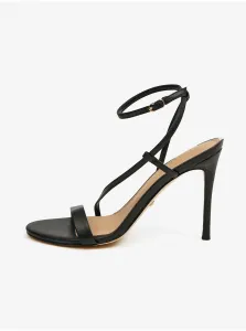 Čierne dámske kožené sandále na podpätku Guess Kadera #5956765