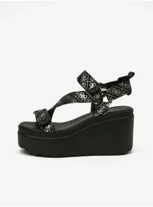 Black Women's Patterned Wedge Sandals Guess Ocilia - Women #6327900
