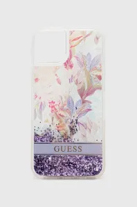 Guess case for iPhone 14 Plus 6,7" GUHCP14MLFLSU purple hardcase Flower Liquid Glitter