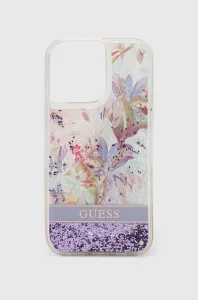 Guess case for iPhone 14 Pro Max 6,7" GUHCP14XLFLSU purple hardcase Flower Liquid Glitter