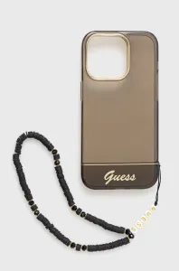 Plastové puzdro Guess na Apple iPhone 14 Pro GUHCP14LHGCOHK Electroplated Camera Outline Translucent with Strap čierne