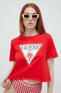 Bavlnené tričko Guess Červená farba