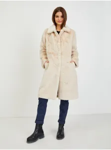 Béžový dámsky zimný kabát z umelej kožušiny Guess Angelica