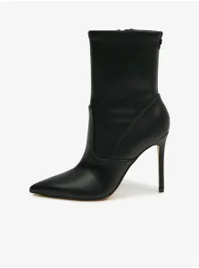Členkové topánky Guess Semmi dámske, čierna farba, na vysokom podpätku, #597473
