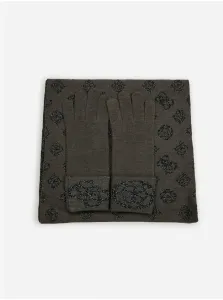 Sada dámskych vzorovaných rukavíc a šálu v čierno-hnedej farbe Guess #596883
