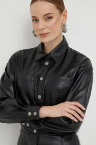 Košeľa Guess dámska, čierna farba, voľný strih, s klasickým golierom #8748906