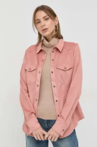 Košeľa Guess dámska, ružová farba, regular, s klasickým golierom #277109