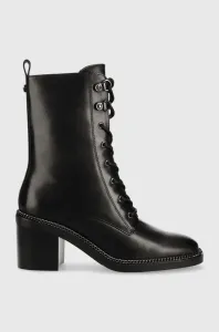 Kožené členkové topánky Guess Byanka dámske, čierna farba, na podpätku, #8405982