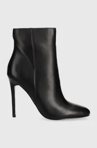 Kožené členkové topánky Guess Reddi dámske, čierna farba, na vysokom podpätku, #8202195