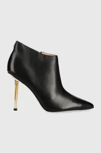 Kožené členkové topánky Guess Sazzi dámske, čierna farba, na vysokom podpätku, #8847827