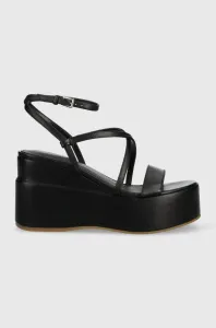 Kožené sandále Guess ZALLA čierna farba, FL6ZLL LEA04