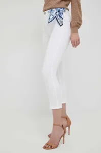 Nohavice Guess dámske, biela farba, priliehavé, vysoký pás #7529015