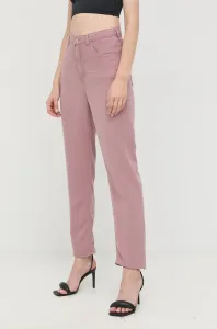 Nohavice Guess dámske, fialová farba, rovné, vysoký pás #237649