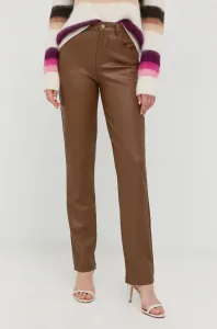 Nohavice Guess dámske, hnedá farba, rovné, vysoký pás #5886254