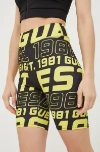Šortky Guess dámske, čierna farba, vzorované, vysoký pás #249610