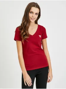 Red Women's T-Shirt Guess Mini Triangle - Women