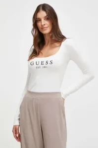 Tričko s dlhým rukávom Guess dámsky, béžová farba