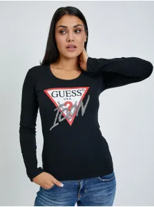 Tričko s dlhým rukávom Guess dámsky, čierna farba, #252129