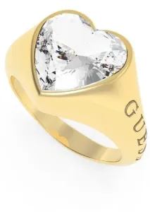 Guess Romantický pozlátený prsteň s trblietavým srdcom UBR70004 54 mm