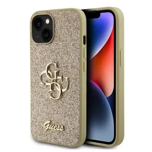 Zadný Kryt Guess PU Fixed Glitter 4G Metal Logo pre iPhone 15, zlatá 57983116646