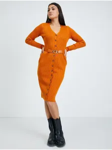 Svetrové šaty s oranžovým puzdrom Guess Lena - ženy