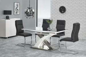 Rozkladací stôl Sandor 2 160/220x90cm  Sklo-Čierna/Mdf-Biely